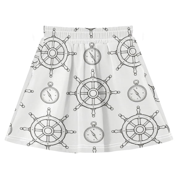 High-quality Cotton Girls' Skirts A-shaped Girls Activewear Skirt Shorts with Pockets Ship Wheel Sketch 3-10Y