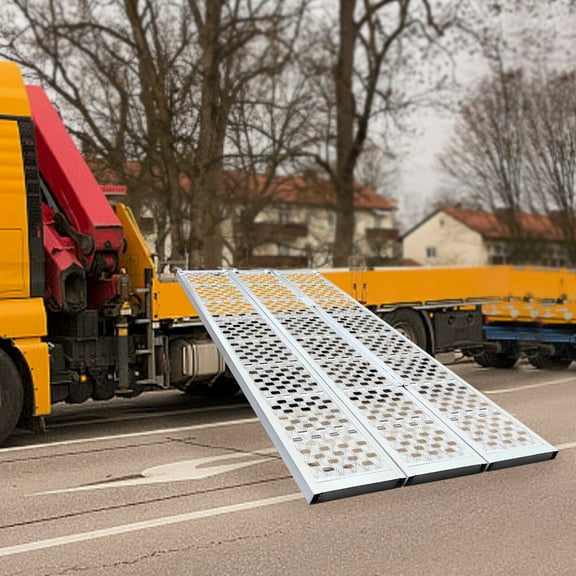 High-quality Material 54*77in Aluminum Tri-Fold Ramp with Straps Loading Ramps 1500lb Mowers ATVs Silver