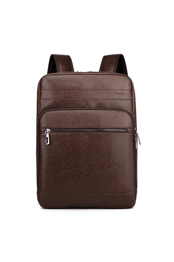 Multifunctional Waterproof Laptop Extra Large PU Leather Men's Backpack, Brown
