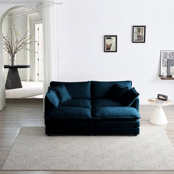 High - quality Sponge Filled - Blue chenille sofa offering perfect body support and comfort