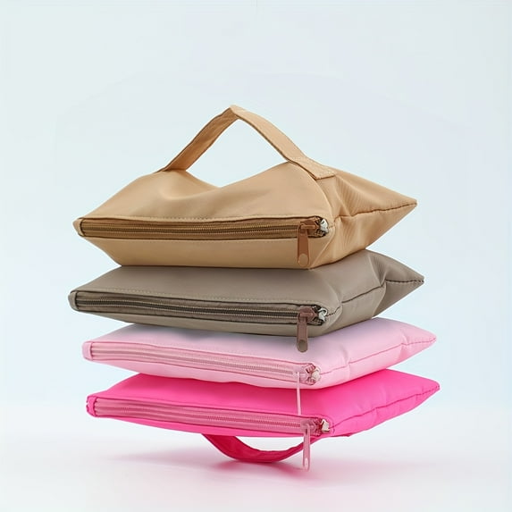 High-quality expandable four-pocket all-in-one travel organizer - heavy-duty multi-functional folding toiletry bag with zippered compartments, soft colors (turquoise, pink, mint green, ...