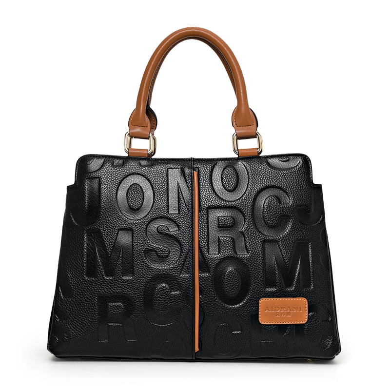 High-quality genuine leather alphabet stripe contrast handbag/tote for women, large capacity storage bag/purse