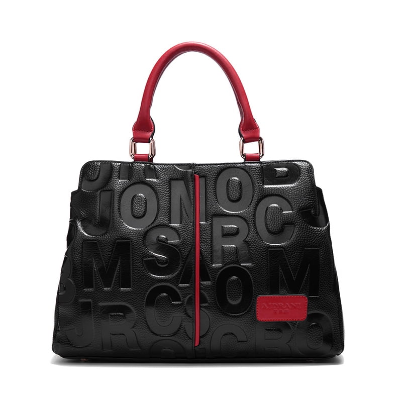 High-quality genuine leather alphabet stripe contrast handbag/tote for women, large capacity storage bag/purse