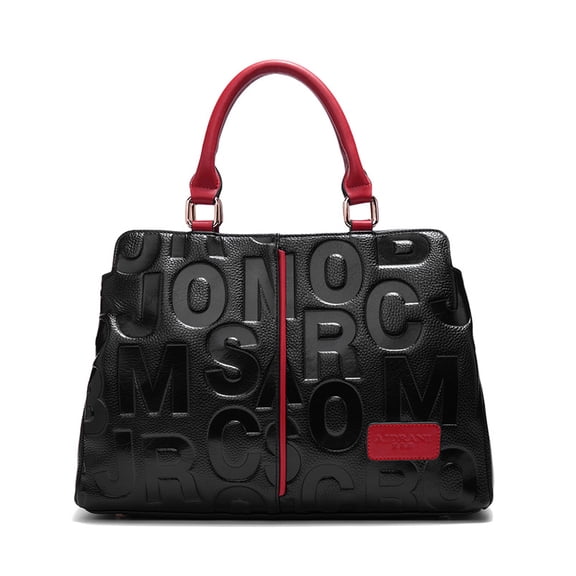 High-quality genuine leather alphabet stripe contrast handbag/tote for women, large capacity storage bag/purse
