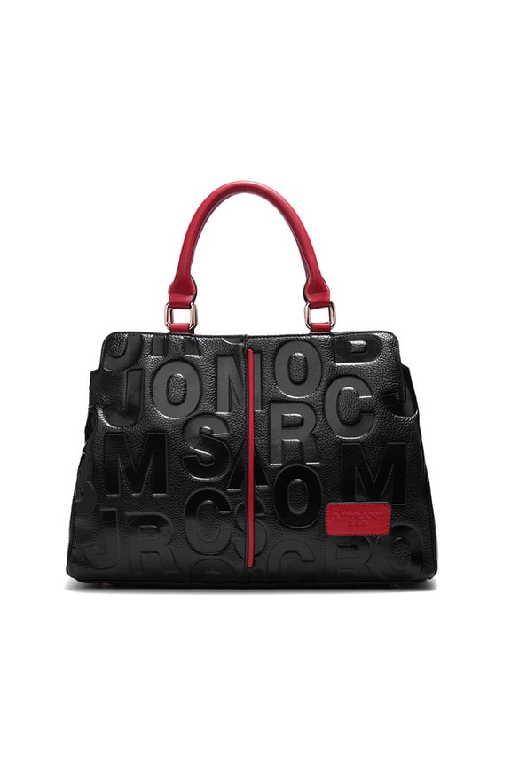 High-quality genuine leather alphabet stripe contrast handbag/tote for women, large capacity storage bag/purse