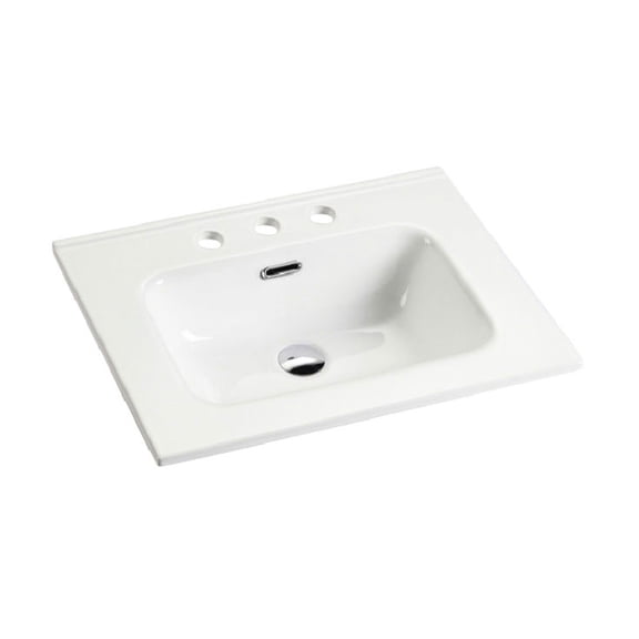 High - quality glossy white ceramic sink with three pre - drilled holes simplifies faucet setup in bathroom environments