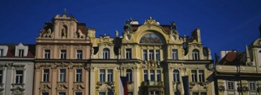 High section view of buildings Prague Old Town Square Old Town Prague Czech Republic Canvas Art - Panoramic Images (18 x 7)