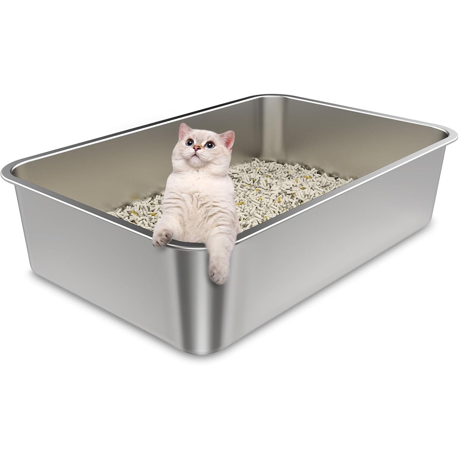 High side stainless steel litter box Cat bathroom Metal casserole for