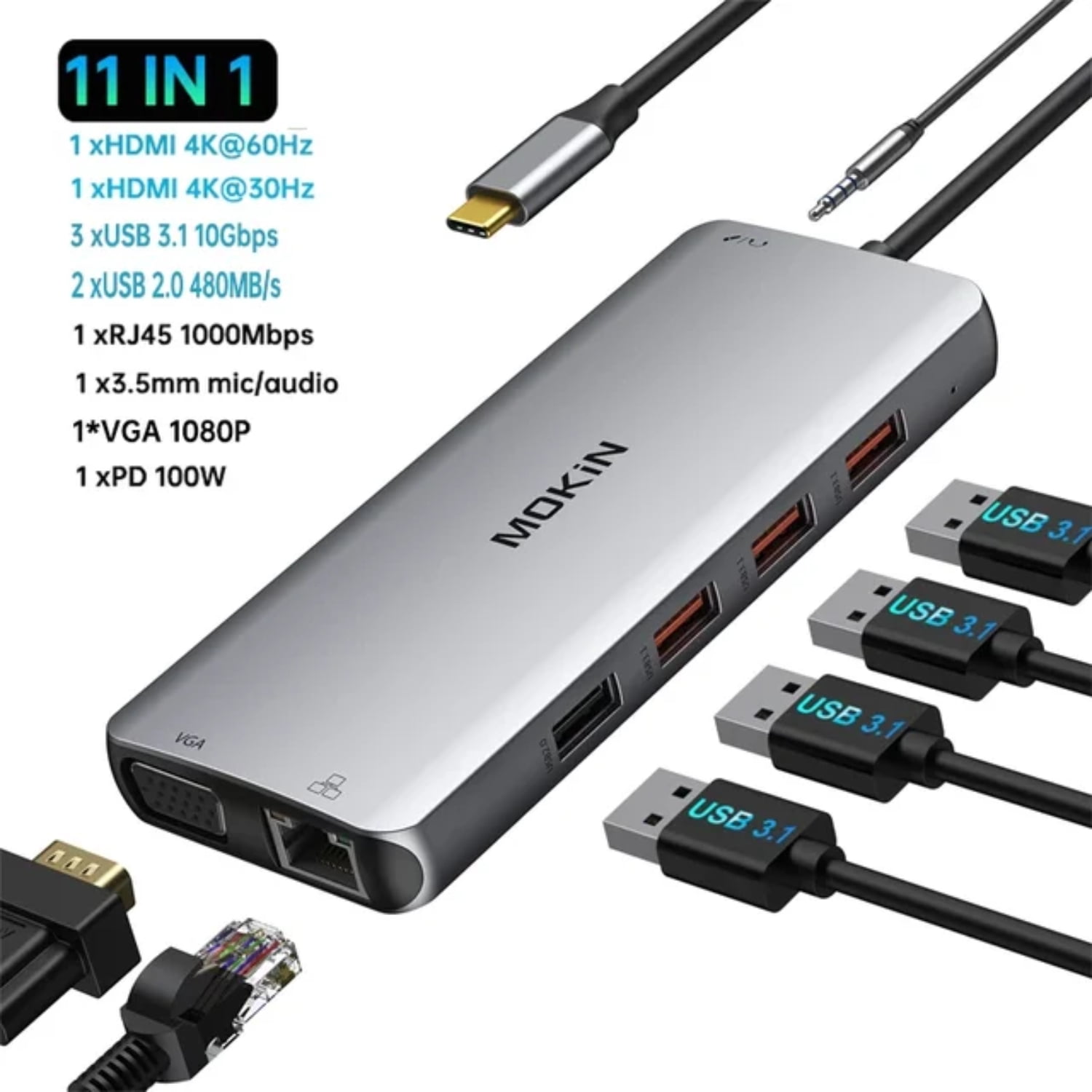 High-speed PD100W Triple Display USB 3.1 Docking Station HUB for ...