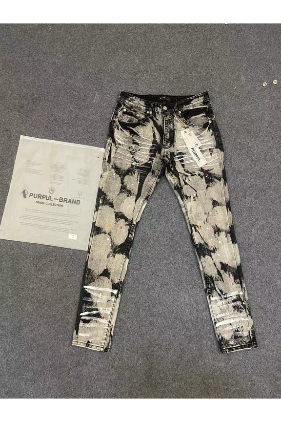 High street black slim-fit jeans, cross-border foreign trade PU brand, new elastic skinny men's pants with splatter-paint design