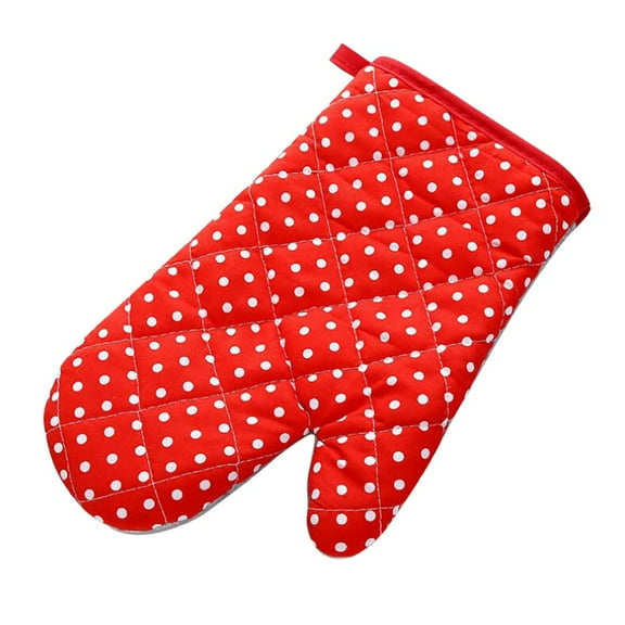 High temperature oven operation,Oven mitts,cotton fabric High Temperature Anti-Scald Microwave & Oven Gloves, Red with Small Dot Pattern-Red