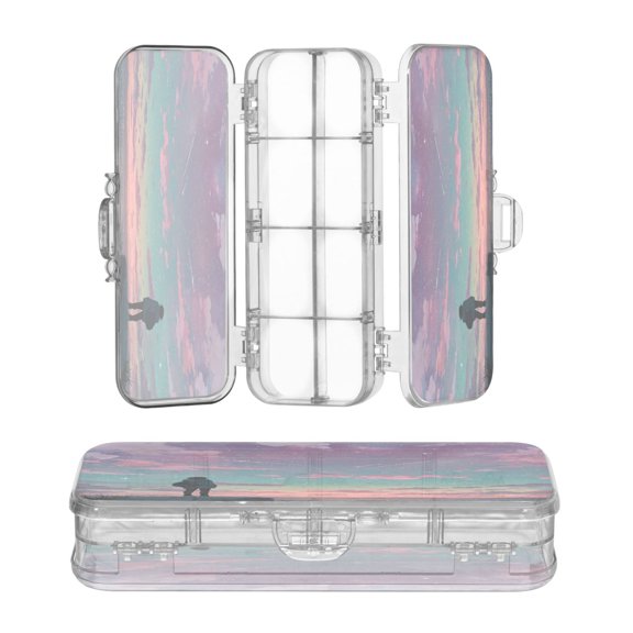 High-transparency PET Double-layer Printed Clear Pencil Case, Detachable Compartments Large Capacity Stationery Storage Box Anime Bioluminescent Person