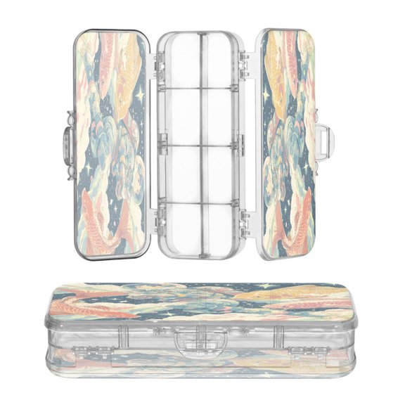 High-transparency PET Double-layer Printed Clear Pencil Case, Detachable Compartments Large Capacity Stationery Storage Box Space Suit Anime