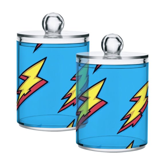 High-value clear storage jars keep life organized and within reach! Yellow Lightning on Blue
