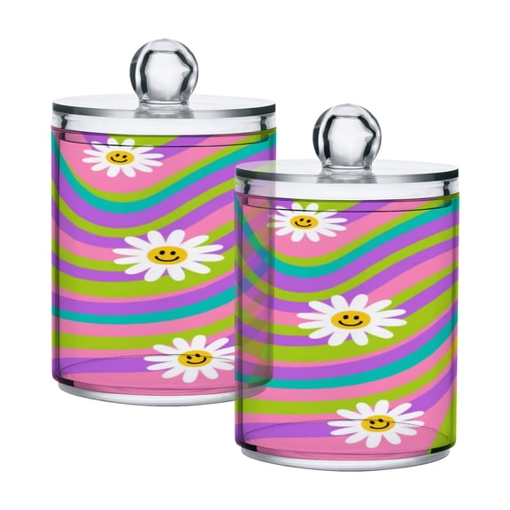 High-value clear storage jars keep life organized and within reach one sizex2 Smiling Daisy on Multicolor Background