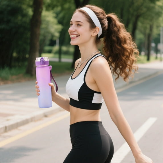 High-value male and female student water cup portable sports fitness plastic cup student gradient color kettle space cup Straight Drinking Cup