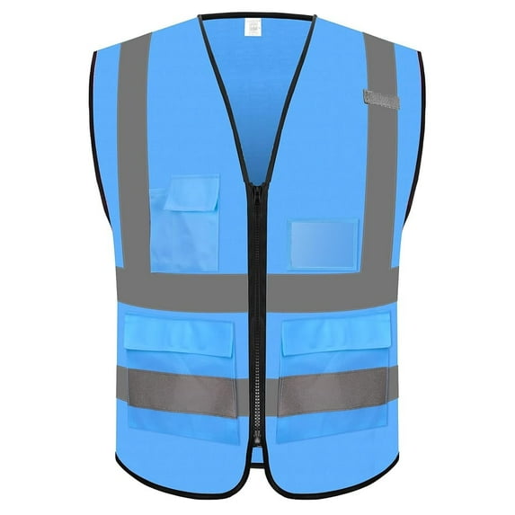IXCE High visibility, breathable, adjustable, blue fluorescent warning safety vest with pockets for emergency, construction, transportation workers