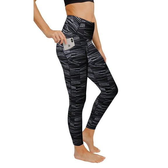 High waist tummy control legging with 3 Pockets in Dark Grey Print