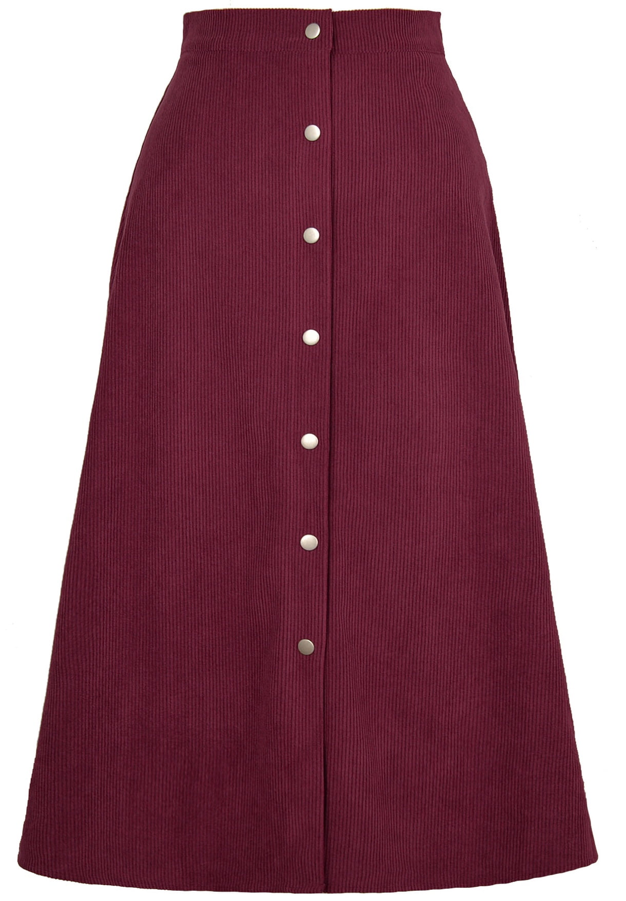 High-waisted midi skirt, stretchy vintage A-line skirt, corduroy skirt