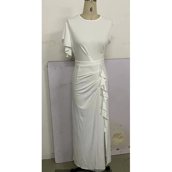 High-waisted slit skirt, elegant and fashionable round neck commuter dress, evening gown, long women's skirt
