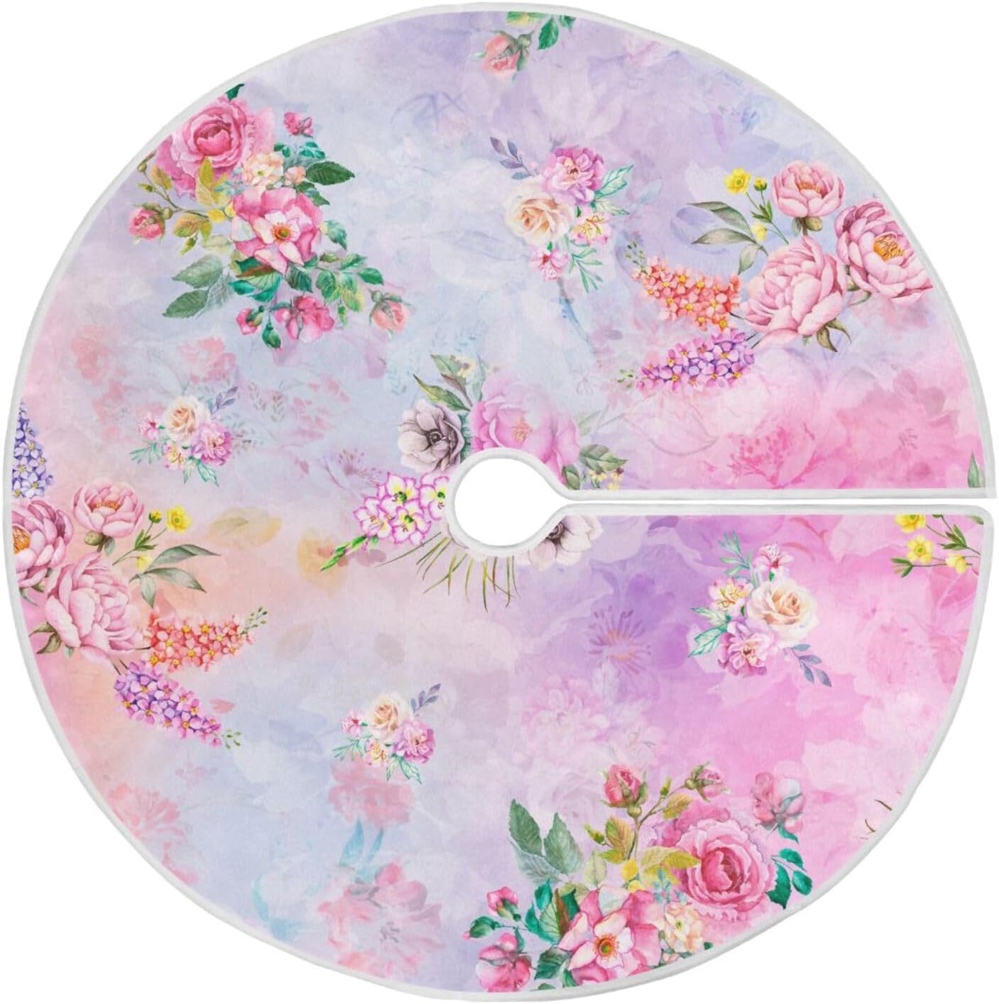 HighCool Floral Pink Christmas Tree Skirt, 48 Inches Large Tree Mat