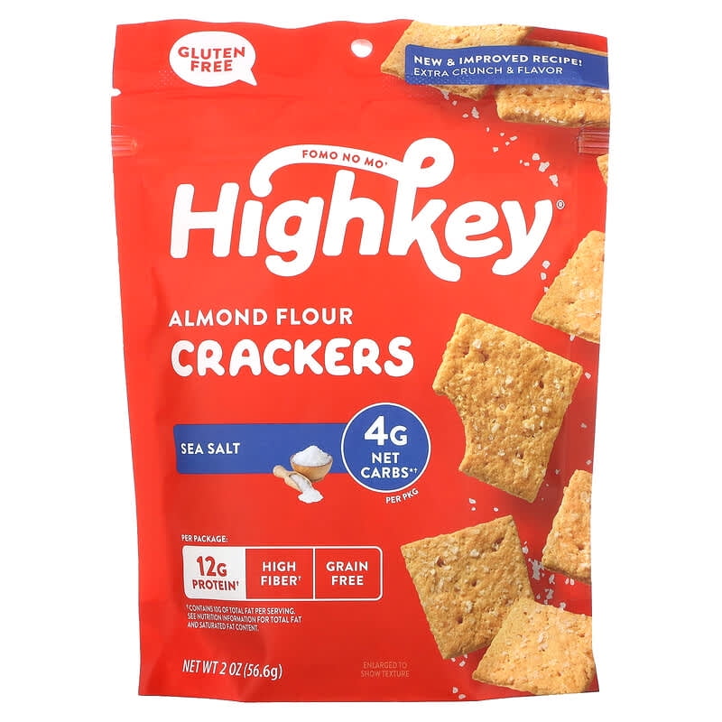 HighKey, Almond Flour Crackers, Sea Salt, 2 oz Pack of 4
