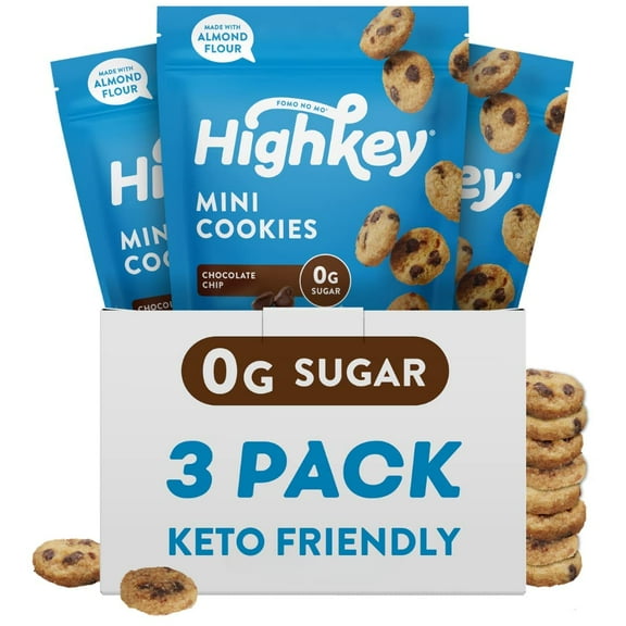 HighKey Keto CM31 Chocolate Chip Mini Cookies - Gluten Free Sugar Free Cookies Keto Snack Low Carb Snacks Healthy Protein Diabetic Dessert Food Low Sugar Treat Diet Friendly Sweets Keto Food 3 Pack
