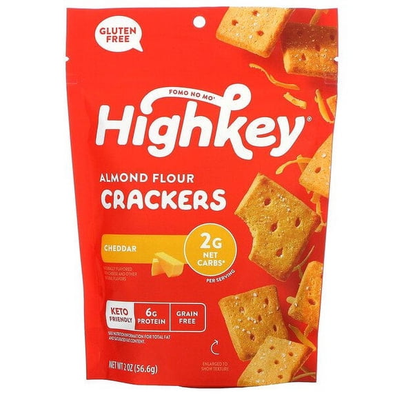 HighKey, Keto Friendly Gluten Free Almond Flour Crackers, Cheddar, 2 oz
