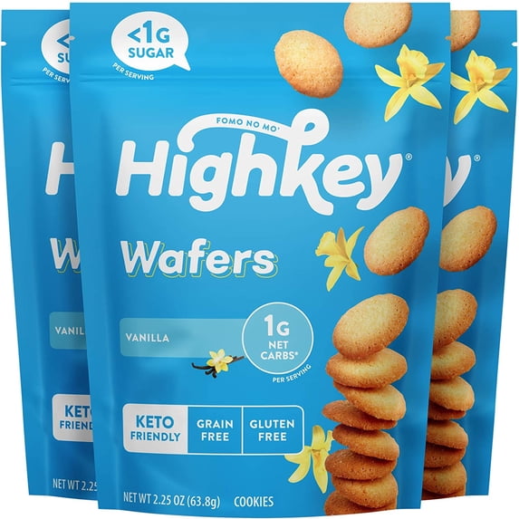 HighKey Keto Snacks Wafer Cookies - Vanilla Wafers - 3 Pack - Low Carb Gluten Free Diabetic Snacks Paleo Diet Vanilla Desserts Ketogenic Protein Snack Cookie Healthy Food Treats Sugar Free Cookie