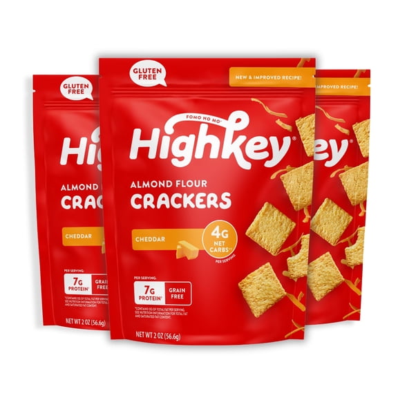 HighKey Low Carb Cheddar Crackers - Keto Cheese Crackers, 2.0oz 3-Pack, Gluten Free Crunchy Snack, Diet Friendly, Grain Free, Healthy Snacks