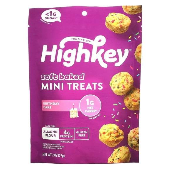 HighKey, Soft Baked Mini Treats, Birthday Cake, 2 oz (57 g) Pack of 4