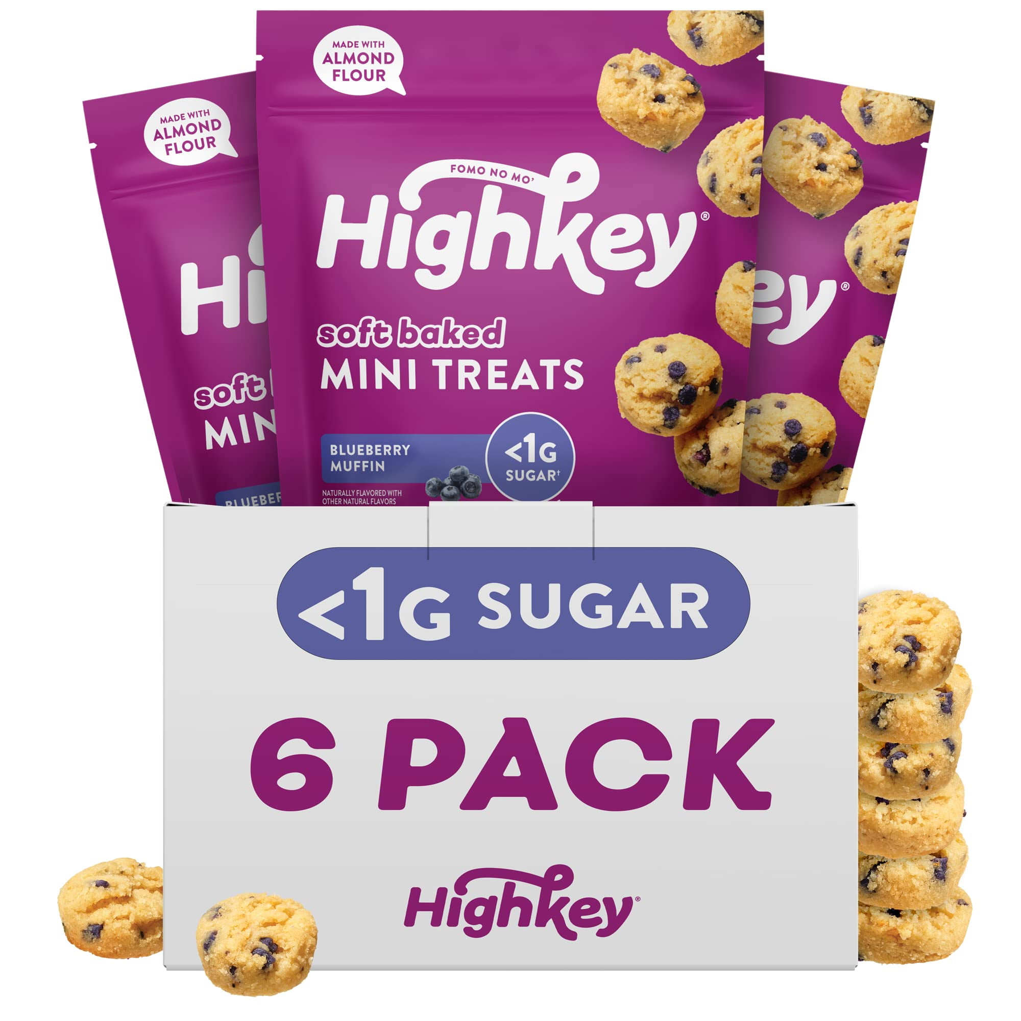 HighKey Sugar Free Blueberry MMF7&nbsp;Muffin Mini Treats - Keto Free Muffins Low Carb Breakfast No Sugar Snack Diabetic Dessert Diet Friendly Food Zero Carbs Soft Baked Low Calorie Sweet 6 Pack