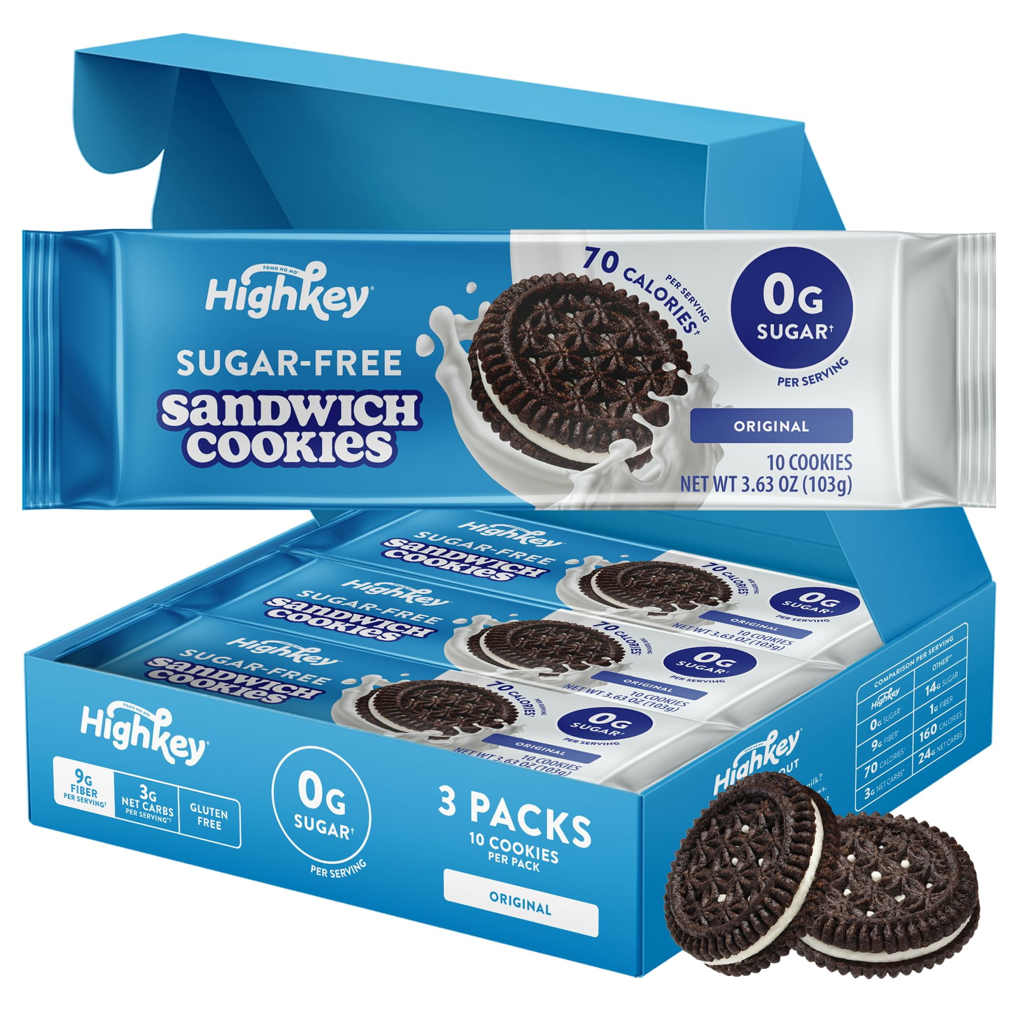 HighKey Sugar Free Sandwich DHF10 Cookies Low Calorie, KetoFriendly