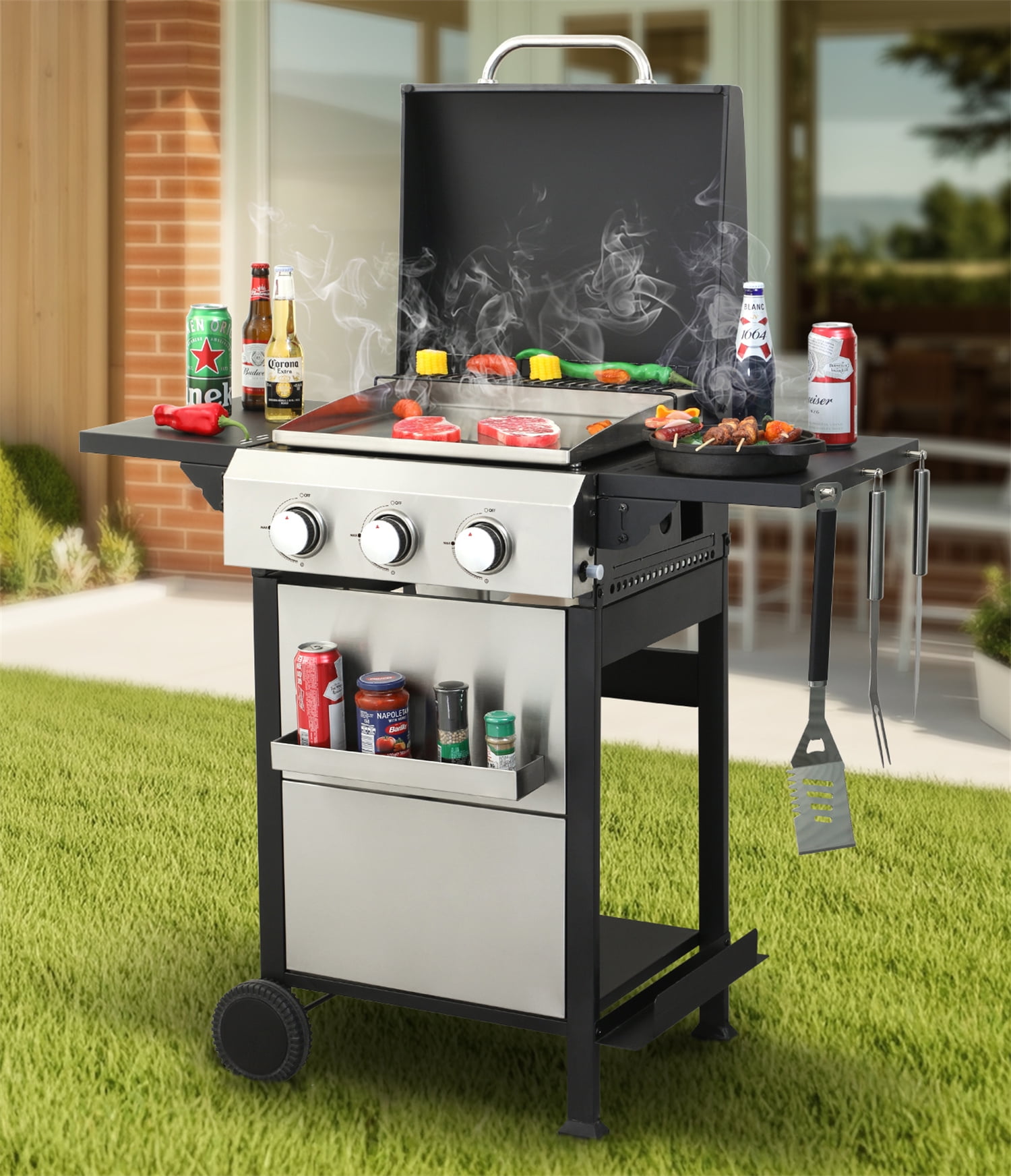 HighSound 3-Burner Propane Gas Grill, 36900 BTU Patio Garden Barbecue ...