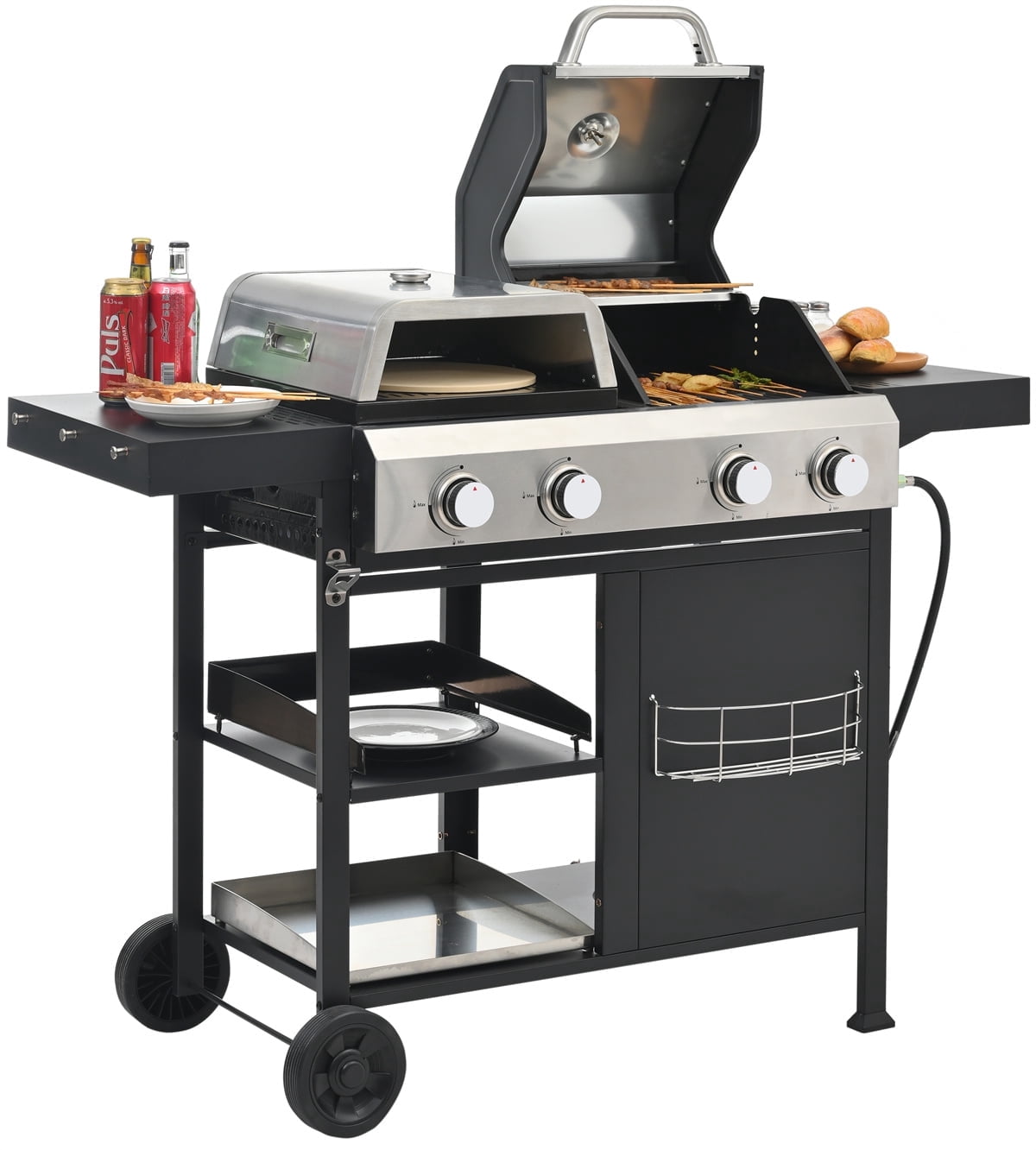 HighSound 4 Burner Propane Gas Grill & Griddle Combo BBQ Grill with Lid & Pizza Oven 49200 BTU, Flat Top Propane Grill Griddle Combo for Outdoor Cooking While Camping & Tailgating, Black
