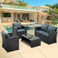 thumbnail image 1 of HighSound 4 Piece Patio Furniture Set, Outdoor Wicker Patio Sectional Sofa, All Weather PE Rattan Outdoor Sectional with Cushions & Coffee Table, Dark Gray, 1 of 8