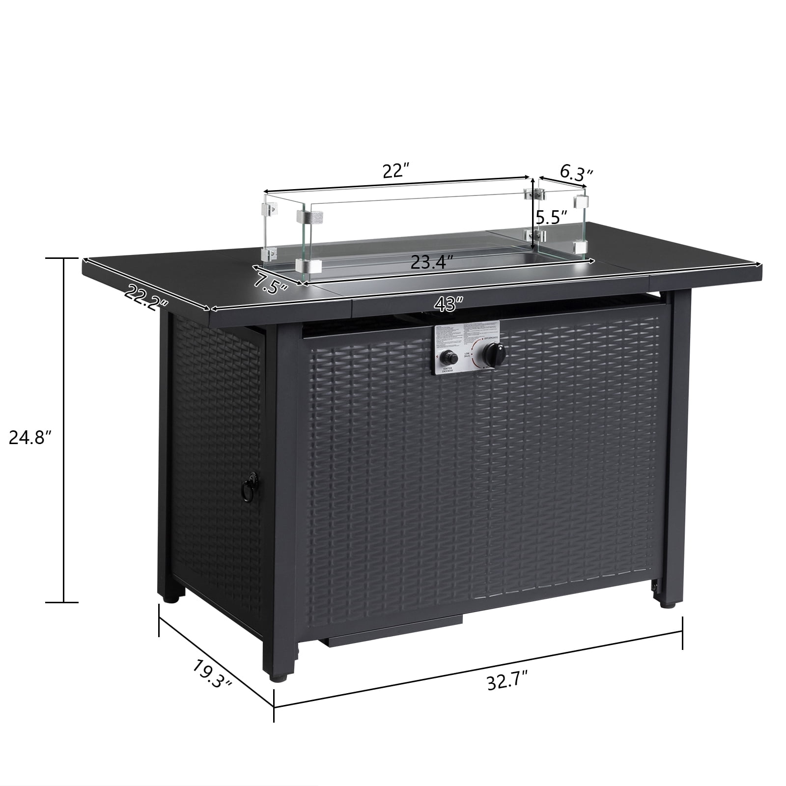 43-Inch Black Stainless Steel Rectangular Gas Fire Pit Table
