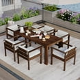thumbnail image 1 of HighSound 7 Piece Patio Dining Set, Outdoor Acacia Wood Furniture Set with Umbrella Hole, Rectangular Table and 6 Chairs w/Removeable Fabric Cushion, Mocha, 1 of 8