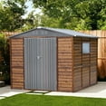 thumbnail image 1 of HighSound 8x8 FT Outdoor Storage Shed with Lockable Sliding Doors, Wood Heavy-Duty Metal Tool Shed, Waterproof and Anti-Corrosion, Air Vents for Garden, Backyard, Patio, and Lawn, 1 of 10