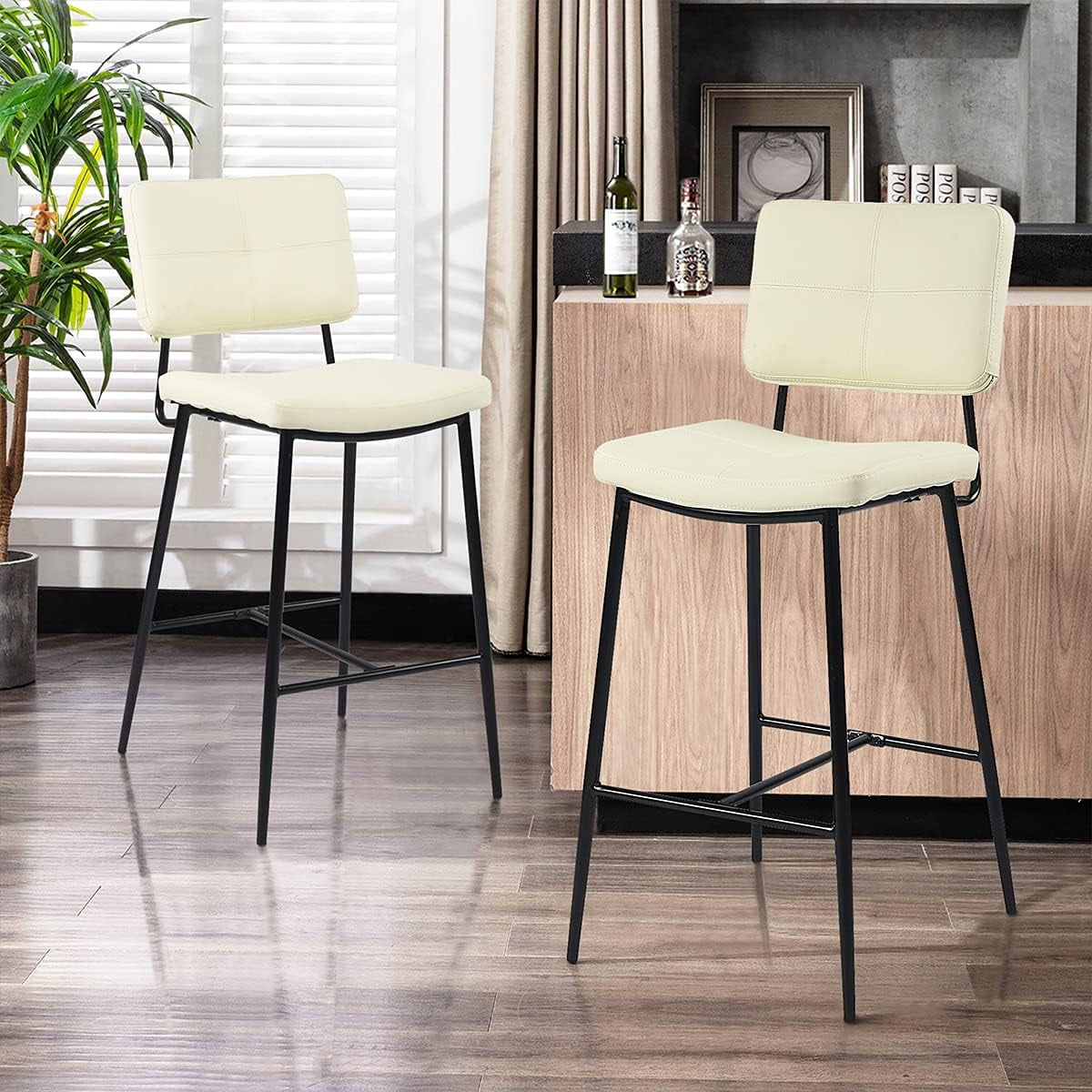 HighSound Bar Stools Set of 2, 24" Faux Leather Upholstered Counter ...