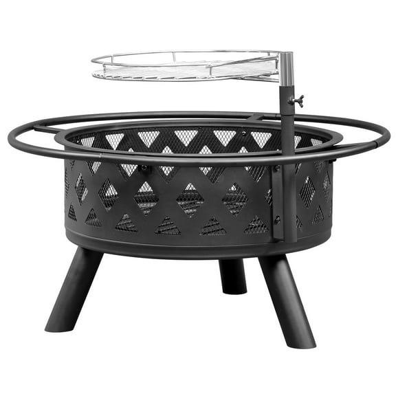 HighSound Fire Pit, Outdoor Wood Burning Firepits Wood Large Fire Bowl with Swivel Steel BBQ Cooking Grill, Spark Screen & Poker