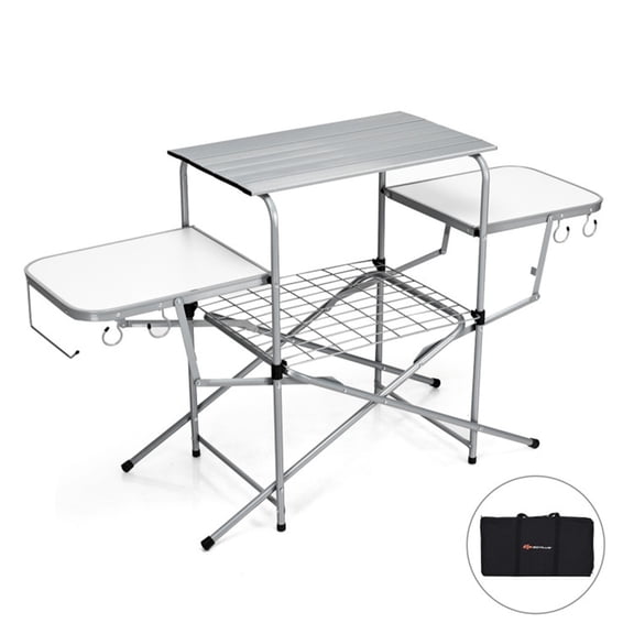 HighSound Foldable Grilling Table Premium & Lightweight Aluminum Cooking Table for Camping Outdoor BBQ Party and RV Touring