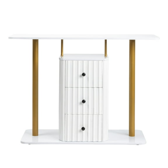 HighSound Modern Console Table with Faux Marble Veneer, 3-Drawer Entryway & Hall Table, Elegant Metal Frame, Living Room & Bedroom Dcor, White & Golden