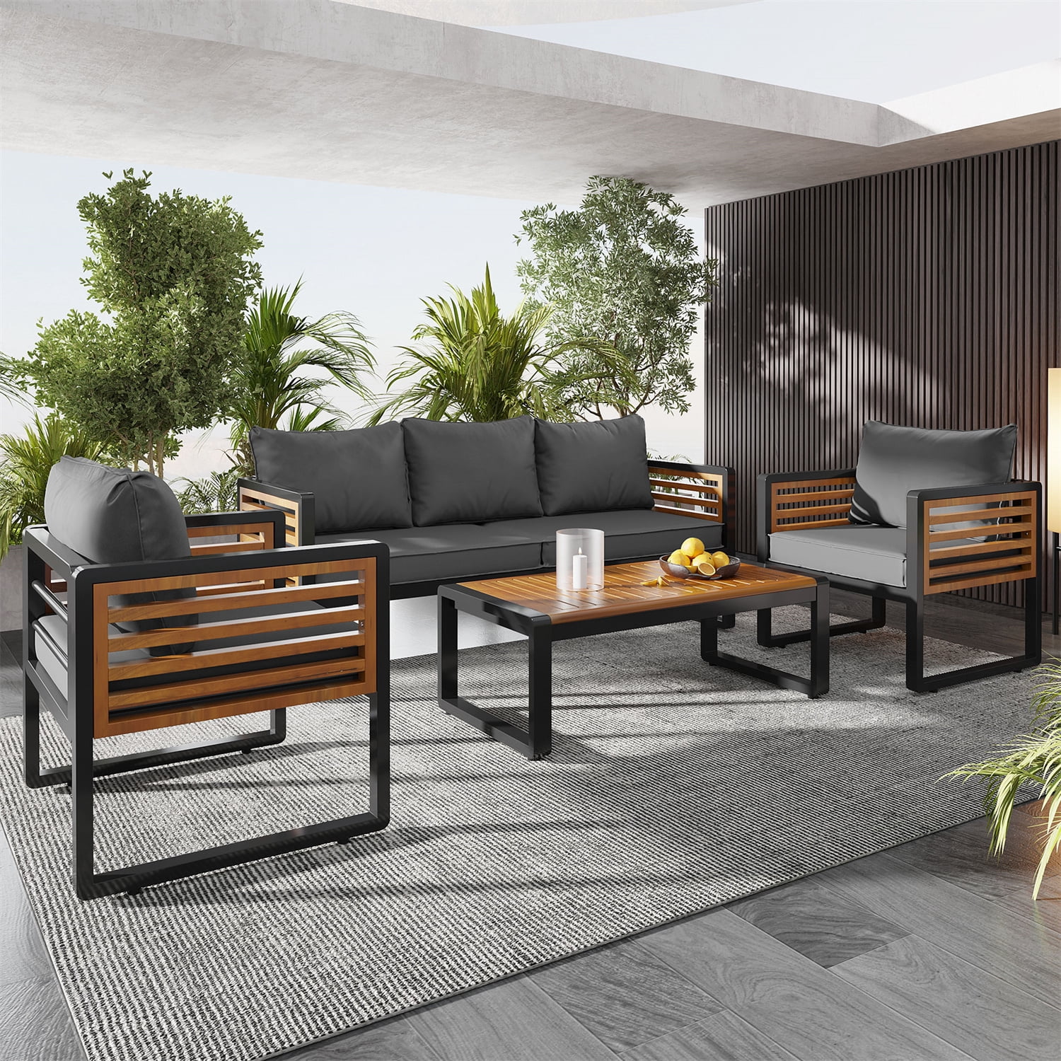 HighSound Patio Furniture Set, 4 Piece Metal Frame Outdoor Sectional ...