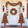 thumbnail image 1 of HighSound Pre-lit Xmas Tree Artificial Christmas 4-Piece Set, Garland, Wreath & Set of 2 Entrance Trees, with 340 Warm Lights, Pine Cones & Red Berries, Artificial Tree for Entry & Fireplace, Red, 1 of 13