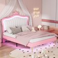 thumbnail image 1 of HighSound Queen Size Bed Frame with Crown Headboard & LED Lights, Modern Upholstered Princess Bed, Platform Bed Frames, No Box Spring Needed, Noise Free, White & Pink, 1 of 7