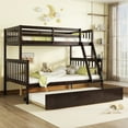 thumbnail image 1 of HighSound Wood Bunk Bed Twin Over Full with Trundle, Bunk Bed Frame with Rubber Wood Frame, Space-Saving Bunk Bed with Ladder & Safety Guardrails, No Box Spring Needed, Espresso, 1 of 7
