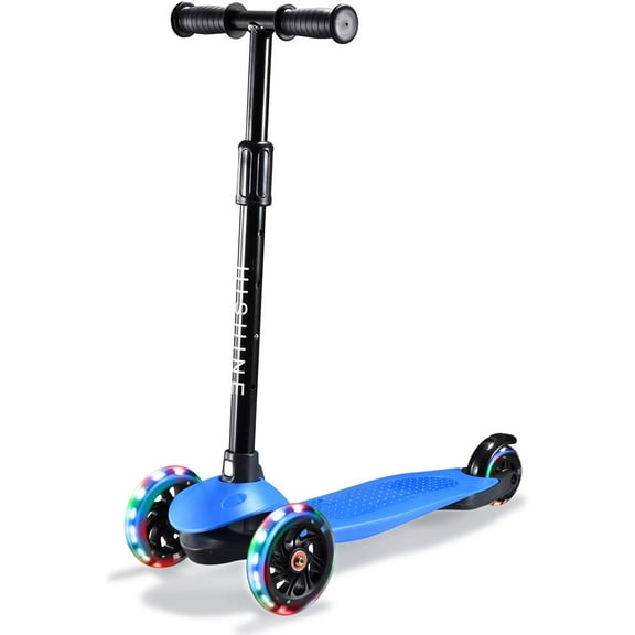 HighTech Mega GlideKick 3-Wheel Foldable Scooter With Lightup Wheels & Extendable T-Bar - Blue