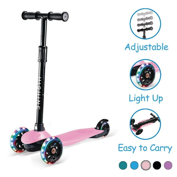 HighTech Mega GlideKick 3-Wheel Foldable Scooter With Lightup Wheels & Extendable T-Bar - Pink
