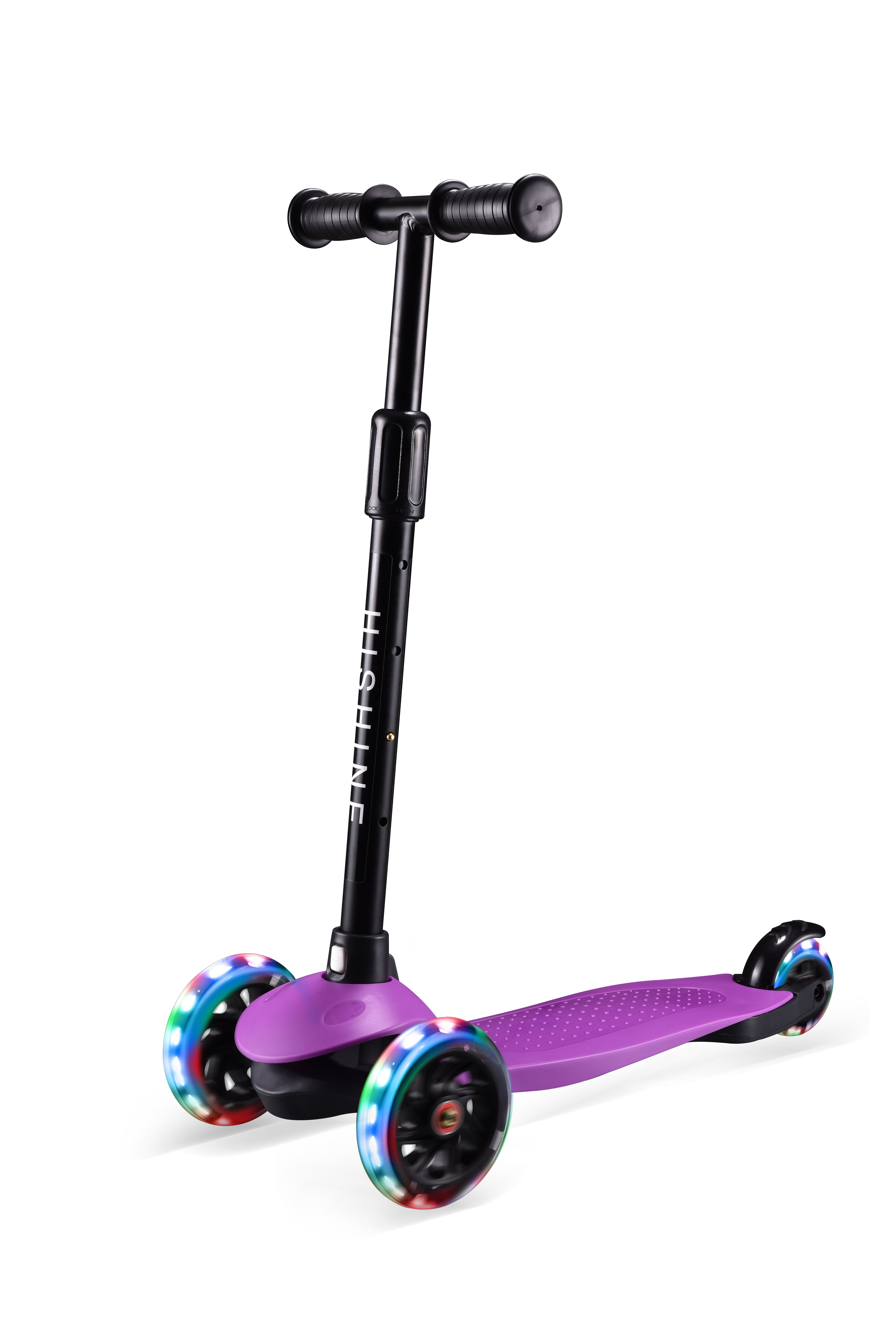 HighTech Mega GlideKick 3-Wheel Foldable Scooter With Lightup Wheels & Extendable T-Bar - Purple